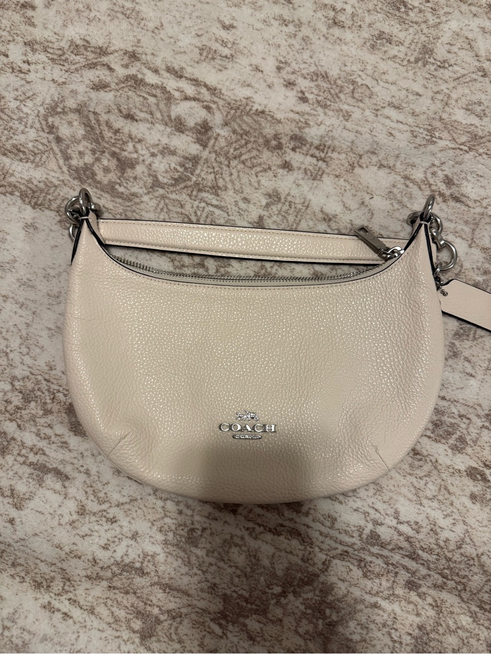 Coach Pebbled Crescent Shoulder Bag in Cream